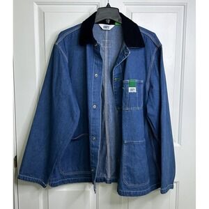 Liberty Overalls Denim Chore Coat Jacket Corduroy Collar Men XL Blue FLAWS READ